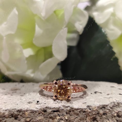 Champagne Moissanite, Champagne Diamond Ring, 18k Gold Engagement Ring, Anniversary Gifts For Her, Champagne Diamond Rings, Platinum Jewelry, Gold Engagement Ring, Champagne Diamond, Anniversary Gift For Her