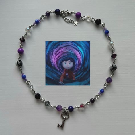 coraline key handmade beaded necklace #coraline #beadedjewelry #handmadejewelry Coraline Accessories, Coraline Jewelry, Coraline Necklace, Coraline Key, Accessory Inspo, Fav Movie, Beaded Things, Handmade Beaded Necklace, Handmade Beaded Necklaces