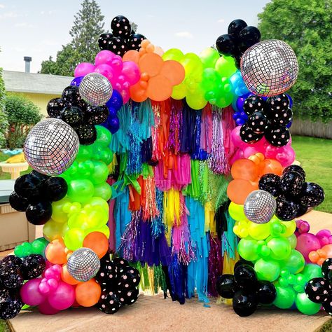 PRICES MAY VARY. PACKAGE: The package contains 5pcs disco balloons,20pcs hot pink balloons,20pcs orange balloons,20pcs purple balloons,20pcs dark blue balloons,20pcs yellow balloons,20pcs green balloons,20pcs black balloons,20pcs neon balloons and 2pcs ribbon rolls,3pcs dot glue. EASY TO USE: With the included tools, assembling your own rainbow balloon arch is quick and easy for fun with your family and friend.The fun colors create a great atmosphere that will make all your photos with excitemen Glow Themed Birthday Party, Rainbow Balloon Arch, Disco Party Decorations, Orange Balloons, Glow Birthday, Yellow Balloons, Purple Balloons, Green Balloon, Rainbow Balloons