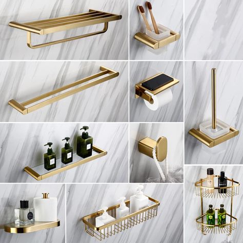 Smarter Shopping, Better Living! Aliexpress.com Accessories For Bathroom, Bath Shelves, Wall Mounted Corner Shelves, Gold Bad, Brass Bathroom Accessories, Washroom Accessories, Square Bath, Bath Shelf, Bathroom Hardware Set