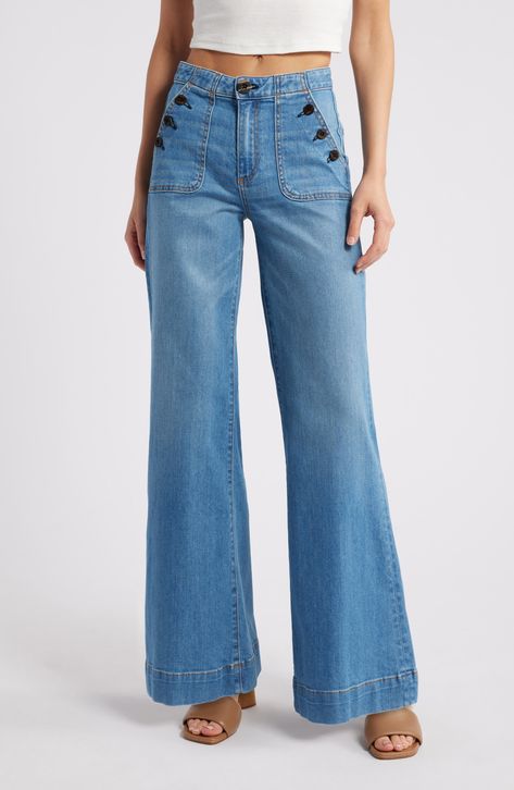 ASKK NY Brick House Wide Leg Sailor Jeans | Nordstrom Sailor Jeans, Sailor Jean, Office Casual Outfit, Jeans Fabric, Brick House, Work Wardrobe, Office Outfits, Autumn Fashion Women, Wide Leg Jeans