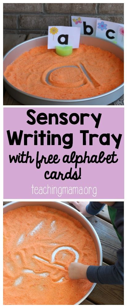 My preschooler is not quite ready to write using a paper and pencil. In fact, it frustrates him to try to write something on a piece of paper! And you know what? I’m totally fine with that. He is 4 and he is still practicing fine motor skills to prepare for handwriting. I still want him to practice … Sensory Writing, Teaching Handwriting, Teaching Mama, Preschool Writing, Preschool Literacy, Letter Activities, Alphabet Cards, Alphabet Preschool, Preschool Lessons