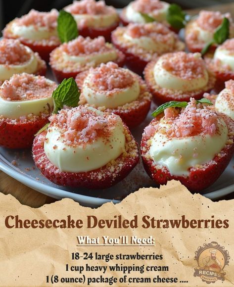 Deviled Strawberries, Dessert Oreo, Recipes With Whipping Cream, Strawberry Dessert Recipes, Cheesecake Filling, Easy Baking Recipes Desserts, Sweet Snacks Recipes, Fun Baking Recipes, Easy Baking Recipes