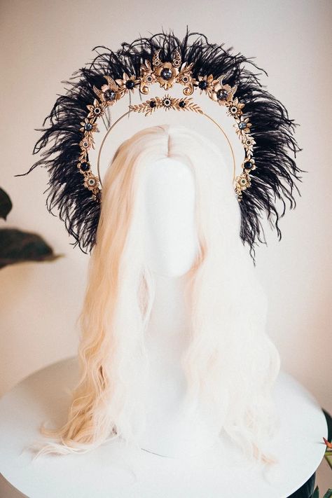 Wedding Halo Headband, Black Halo Crown, Rave Hat, Gothic Goddess, Festival Crown, Rave Hats, Festival Hats, Halo Headpiece, Crown Halo