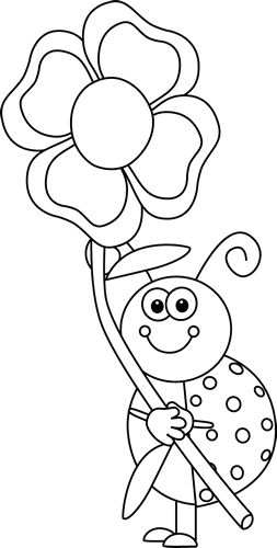 Black and White Laydbug Holding a Flower Flower Clipart Black And White, Ladybug Coloring Page, Clip Art Black And White, Flower Black And White, Line Art Portrait, Bug Coloring Pages, Printable Flower Coloring Pages, Flower Clip Art, Holding A Flower