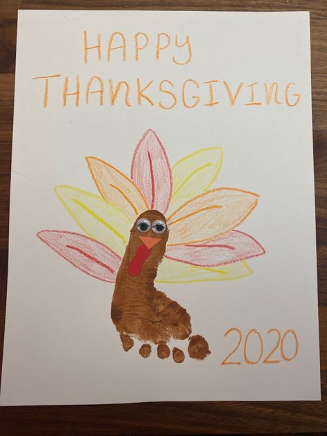 Thanksgiving Art Work For Toddlers, November Art For Babies, Turkey Art For Infants, Thanksgiving Baby Feet Crafts, Turkey Toddler Art, Footprint Turkey Craft, Thanksgiving Arts And Crafts For Infants, Thankful Toddler Crafts, Thanksgiving Footprint Crafts