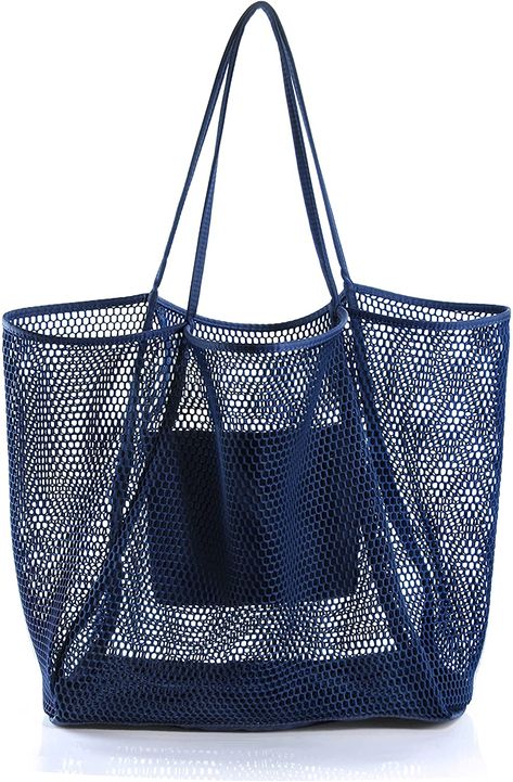 Amazon.com: Mesh Beach Tote Womens Shoulder Handbag : Clothing, Shoes & Jewelry Summer Handbags, Chic Type, Beach Tote Bag, Beach Canvas, Dark Blue Color, Tote Storage, Woven Tote Bag, Tote Bag Pattern, Shoulder Handbag