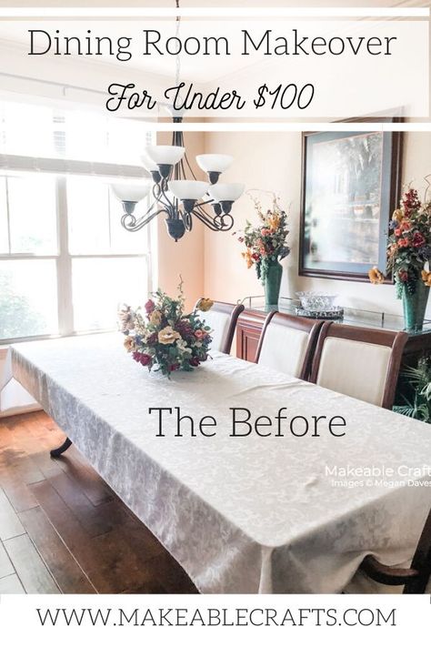 Check out this fun dining room makeover with before and after photos. This dining room makeover was done for under $100! You won't believe how pretty it looks. Click through for all the details. #diningroomdecor #diningroommakeover #diningroomonabudget Popular Dining Room Colors, Fun Dining Room, Beige Dining Room, Dining Room Wall Color, Dining Room Colour Schemes, Dark Dining Room, Dining Room Paint Colors, Dining Room Updates, Dining Room Curtains