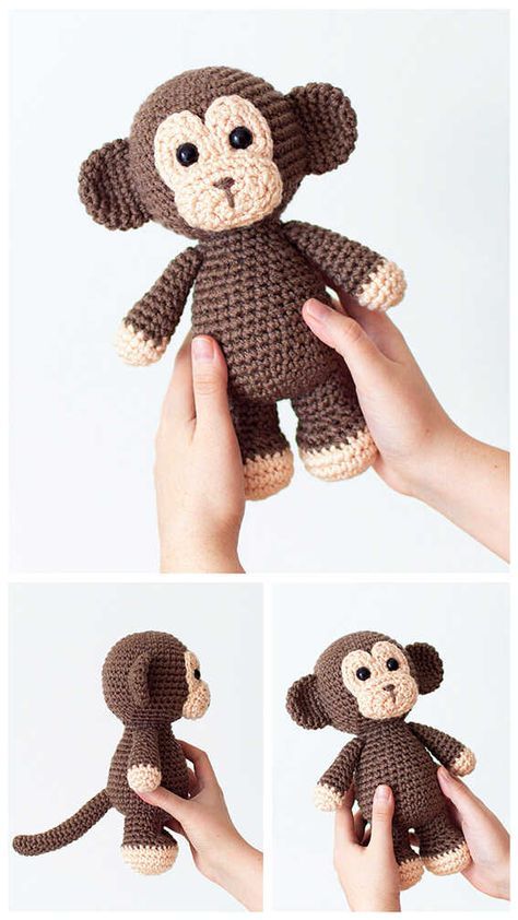 Free Pattern Amigurumi Animal, Amigurumi Monkey Free Pattern Crochet, Crochet Monkeys Free Pattern, Free Monkey Amigurumi Patterns, Monkey Amigurumi Pattern, Free Crochet Patterns Monkey, Knitting Animal Patterns, Crocheted Monkey Pattern Free, Monkey Doll Pattern