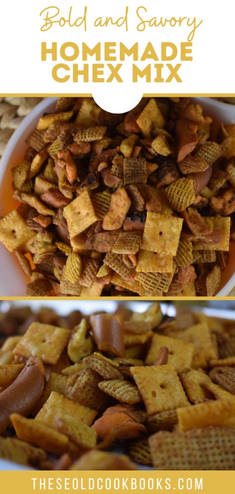 Homemade Chex Mix is a classic holiday party favorite. This classic snack food is a great way to feed a hungry crowd. Try this Chex Mix recipe with bold and savory flavors this season. Savory Chex Cereal Recipes, Bold Party Chex Mix Recipe, Easy Homemade Chex Mix Recipe, Bold And Spicy Chex Mix Recipes, Bold Chex Mix Recipe Oven, Pub Mix Recipe, Cheddar Chex Mix Recipe, Party Mix Recipe Homemade, Spicy Party Mix Recipe