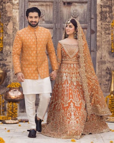 Engagement Couple Dress, Engagement Dress For Groom, Wedding Matching Outfits, Pakistani Brides, Nikah Outfit, Wedding Kurta, Bridal Suits, Nikah Dress, Mehndi Dress