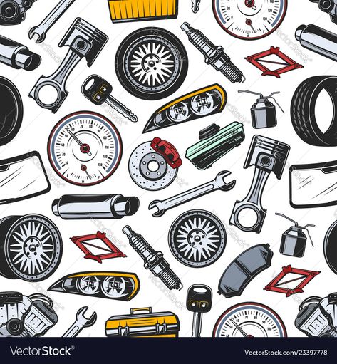 Parts Of Car, Lion Art Tattoo, Biker Accessories, Accessories Illustration, Car Workshop, Transportation Theme, Doodle Tattoo, Car Spare Parts, Lion Art