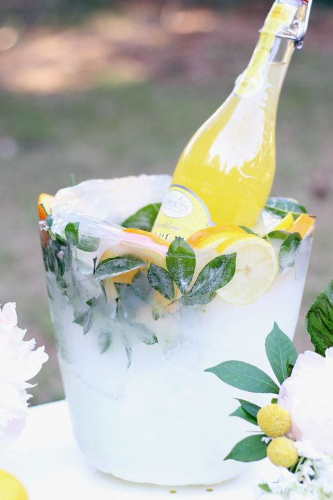 DIY Citrus Ice Bucket | A Joyful Riot Italian Inspired Wedding, Sparkling Lemonade, Floral Ice, Italian Party, Italian Theme, Summer Entertaining, Bridal Shower Theme, Outdoor Parties, Party Drinks