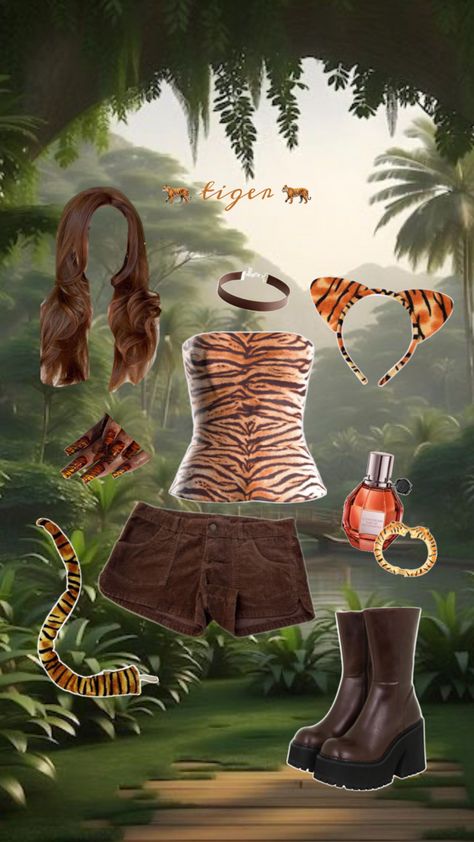 lions tigers and bears, group costume, party outfit, halloween inspo. Bambi Costume, Party Outfit Halloween, Party Animal Costume, Costume Party Outfit, Tiger Halloween Costume, Tiger Halloween, Lion Halloween Costume, Lion Halloween, Leopard Halloween