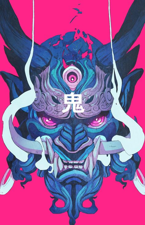 blue and gray oni mask digital wallpaper #mask #demon #samurai Chun Lo #720P #wallpaper #hdwallpaper #desktop Chun Lo, Oni Mask, Mask, Twitter, Pink