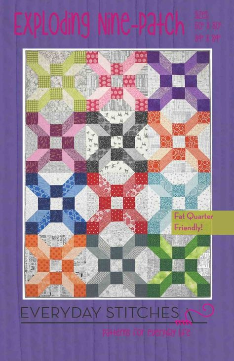 Exploding Nine Patch Cover Paper Patterns Design, Bed Quilt Patterns, Quilting Ideas Patterns, Illusion Quilts, Nine Patch Quilts, Optical Illusion Quilts, 9 Patch Quilt, Nine Patch Quilt, Library Reference