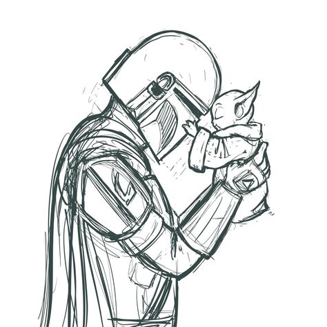 Since apparently my messy Grogu sketches are more popular than my polished pieces, here are some messy sketches of him with his dad .. [5/5] <<< by @sarahluann | tumblr #themandalorian #dindjarin #grogu ... Cute Starwars Drawing, Mandalorian And Grogu Drawing, Mando Grogu Tattoo, Star Wars Tattoo Grogu, Grogu Line Art, Grogu And Mando Tattoo, Mandalorian And Grogu Tattoo, Cute Grogu Drawing, Mandalorian Line Art