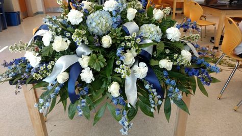 Remembrance Flowers, Casket Spray, Casket Flowers, Casket Sprays, Floral Initial, Memorial Flowers, Cemetery Flowers, Sympathy Flowers, Flowers Blue