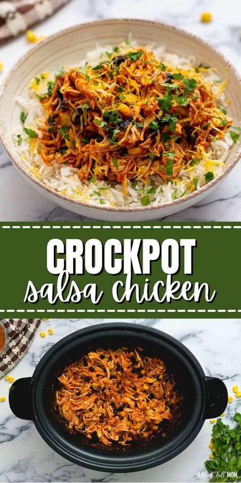 Crockpot Salsa Chicken is the ultimate crockpot chicken recipe. Made with simple ingredients, this flavorful Slow Cooker Shredded Mexican Chicken is a cheap, healthy, family-favorite dinner! Chicken With Salsa Recipe, Chicken And Salsa, Shredded Mexican Chicken, Crockpot Salsa Chicken, Salsa Chicken Recipe, Crockpot Salsa, Simple Salsa, Crockpot Chicken Recipe, Salsa Chicken Crockpot