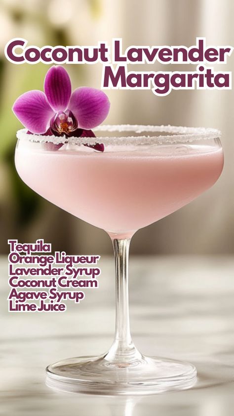 Coconut Lavender Margarita Lavender Margarita, Bartending Tips, Lavender Cocktail, Cocktail Drinks Alcoholic, Yummy Alcoholic Drinks, Classic Margarita, Boozy Drinks, Fancy Drinks, Mixed Drinks Recipes