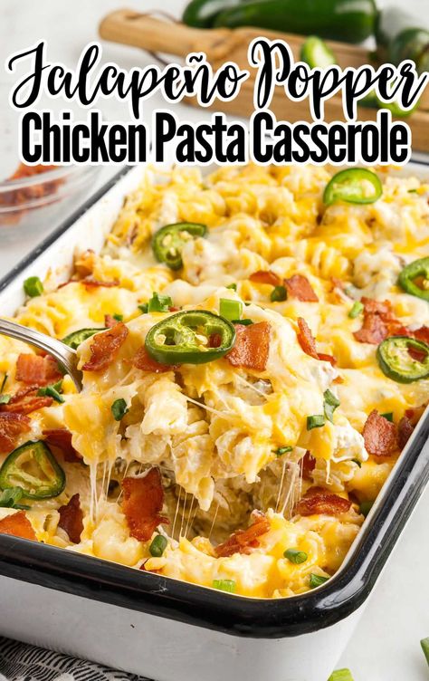 Jalapeño popper chicken pasta casserole is a delicious combination of tender pasta mixed with chicken, crisp bacon, and melted cheese. Chicken Pasta Casserole, Popper Chicken, Jalapeno Popper Chicken, Spaceships And Laser Beams, Jalapeno Chicken, Jalapeno Popper, Pasta Casserole, Jalapeno Poppers, Chicken Recipes Casserole