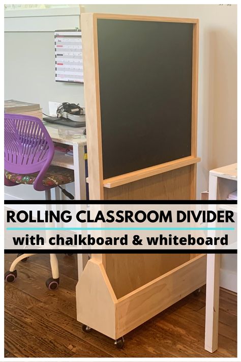 If you need to update your homeschooling or virtual learning space, then you need to build this rolling divider with chalkboard and whiteboard! Check out this build and more on Lazy Guy DIY! Diy Whiteboard Stand, Classroom Dividers Diy, Diy Teacher Desk, Rolling Whiteboard, Diy Whiteboard, Privacy Divider, Whiteboard Stand, Diy Classroom Furniture, Classroom Diy