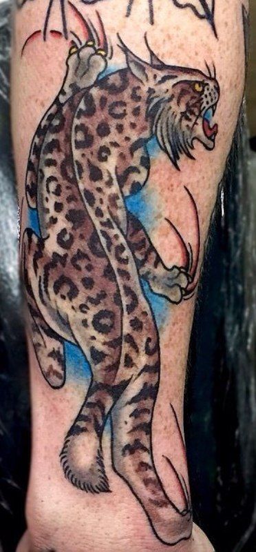 Traditional Bobcat Tattoo, Jaguar Tattoo Traditional, Bobcat Tattoos, Jaguar Tattoo, Full Body Tattoo, Traditional Tattoos, American Traditional Tattoo, American Traditional, Body Tattoos