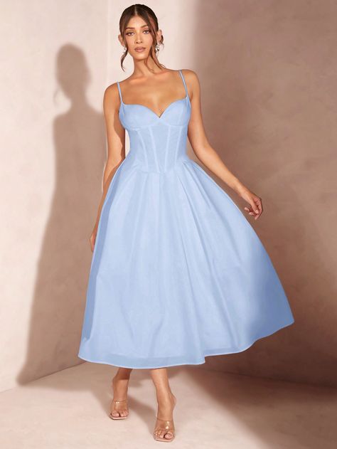 SHEIN BAE Women Long White Graduation Elegant Wedding Dress, Corset Strap Super A-Line Mid-Length DressI discovered amazing products on SHEIN.com, come check them out! Wedding Dress Corset, Dress Corset, White Corset, Plain Fabric, Printed Sleeveless Top, Grad Dresses, Elegant Wedding Dress, Women Long Dresses, Mid Length Dresses