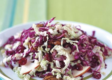 Spiced Pecans Recipe, Napa Cabbage Salad, Spicy Almonds, Red Cabbage Salad, Apple Slaw, Spiced Pecans, Salad Ideas, Slaw Recipes, Napa Cabbage