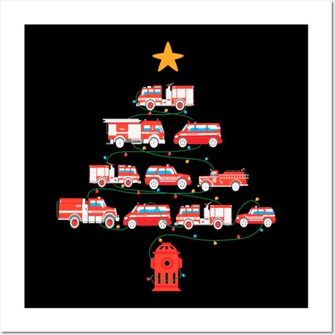 This amazing Christmas tree made of Fire department emergency vehicles wrapped in Christmas lights is the perfect Christmas gift ever for firefighters. If you're a firefighter or know someone who's an amazing firefighter, this could be the perfect Christmas gift ever to make their day special -- Choose from our vast selection of art prints and posters to match with your desired size to make the perfect print or poster. Pick your favorite: Movies, TV Shows, Art, and so much more! Available in min Fire Poster Ideas, Firetruck Christmas Tree, Firefighter Christmas Gifts, Fire Department Ornaments Diy, Firefighter Ornament, Fire Department Christmas, Fire Department Decor, Fire Department Ornaments, Firefighter Christmas