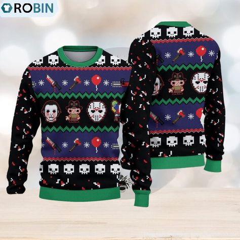 Xmas Movies, Woolen Sweaters, Unique Sweaters, Sweater Gift, Friday The 13th, Halloween Horror, Holiday Design, Spirit Halloween, Ugly Sweater