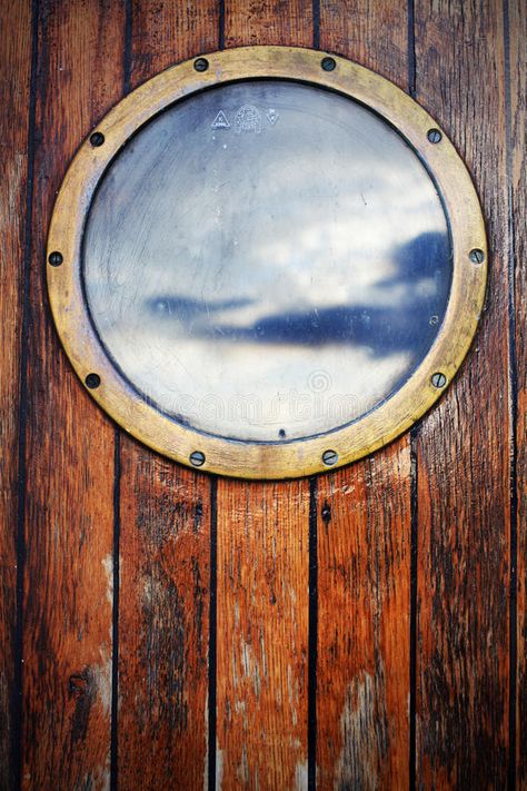 Porthole ship window on wooden doors, sky reflection. Porthole circular ship win , #ad, #window, #wooden, #Porthole, #ship, #reflection #ad Sky Reflection, Porthole Window, Round Window, Window Mirror, Wood Rounds, Print Tank, Wooden Wall, Wooden Doors, Wooden Walls