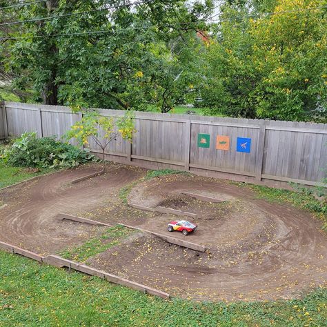 Rc Dirt Track Ideas, Backyard Rc Track, Rc Car Tracks Backyard, Rc Track Ideas Backyards, Rc Crawler Course Ideas, Rc Crawler Course, Kids Race Track, Crawler Course, Car Tracks For Kids