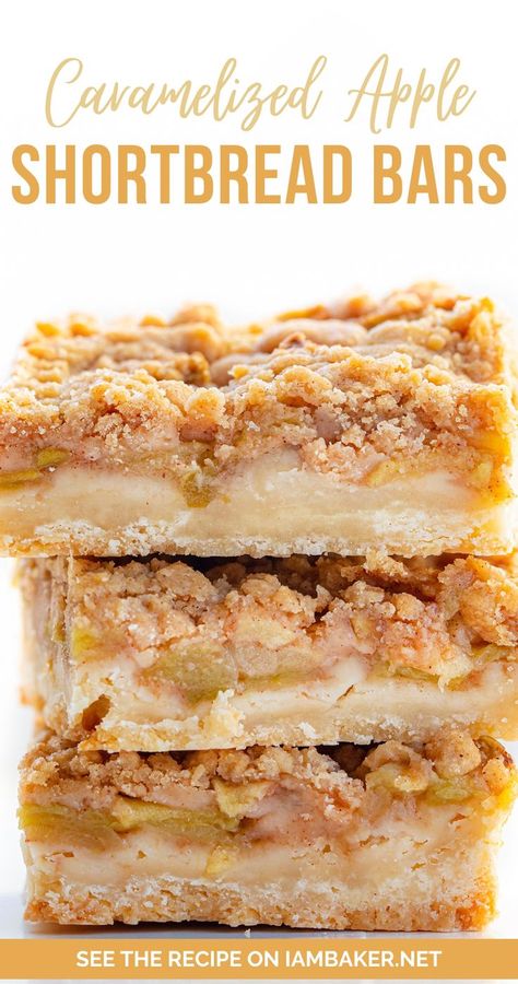 Stack of Apple Shortbread Bars on White Counter. Apple Cake Bars, Shortbread Apple Pie, Shortbread Pie Crust Filling, Recipes With Shortbread Crust, Apple Pie Cookie Bars, Freezable Dessert Bars, Shortbread Pie Crust Desserts, Apple Streusel Bars, Apple Crisp Shortbread Bars