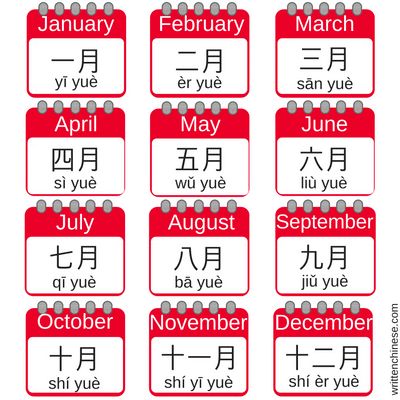 3 Time In Chinese, Chinese Flashcards, Bahasa China, Mandarin Lessons, Mandarin Chinese Learning, Chinese Lessons, Chinese Language Learning, Chinese Words, Months Of The Year