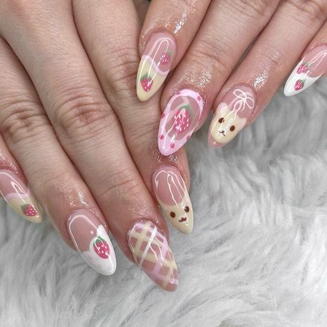 Kawaii Sweet Treats Press-On Nail Set | Cute Dessert-Themed Nails with Pastel Colors 🍰💕 Indulge in the sweetness of our Kawaii Sweet Treats Press-On Nail Set! Designed for lovers of all things cute and sugary, this set features adorable dessert-inspired designs and soft pastel hues, perfect for adding a touch of whimsy to any outfit.  Key Features & Highlights: Sweet Dessert Designs: Each nail is meticulously crafted to showcase charming dessert motifs, including ice cream cones, cute donuts, and fresh strawberries. These playful designs are sure to spark joy and add a playful vibe to your style. 🍩🍦 Pastel Color Palette: Soft pinks, creamy yellows, and delicate whites make up the color scheme, evoking the look of your favorite sweet treats. These colors are designed to be light, airy, Cute Kawaii Nail Designs, Ice Cream Nail Art Design, Dessert Themed Outfits, Amusement Park Nails, Yellow Rose Nails, Theme Nails Designs, Squishmallow Nails, Donut Nails Design, Nail Press On