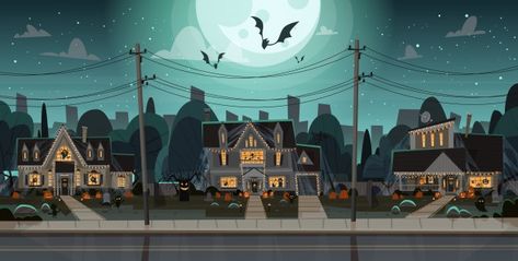 Houses decorated for halloween, front vi... | Premium Vector #Freepik #vector #people #party #halloween #city Houses Background, Background Gacha Life, Anime Houses, Backgrounds Gacha, Halloween City, Gacha Background, Scary Cute, Gacha Backgrounds, Building Front