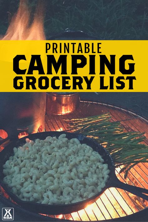 Tent Camping Meals, Camping Grocery List, Camping Essentials List, Rv Camping Checklist, Motorcycle Camping Gear, Printable Shopping List, Camping List, Motorcycle Camping, Campfire Cooking