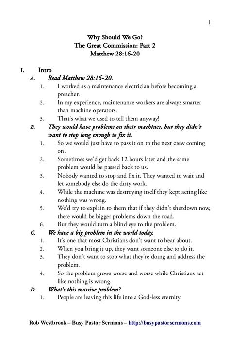 A sermon outline from Matthew 28:18-20. From a sermon series, "The Great Commission", and the book Sermon Outlines for Busy Pastors: Volume 3. The book and the… Expository Preaching, Family Tree Template Word, Sermon Outlines, Weekly Quotes, The Great Commission, Outline Template, Great Commission, Sunday Sermons, Essay Outline