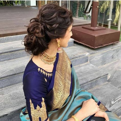 4,611 Likes, 16 Comments - Bride's Essentials (@bridesessentials) on Instagram: “Messy hairdo for the Diva @shilpareddy.official ... Perfectly done by…” Front Bun Hairstyles, Messy Bun Hairstyles Indian, Bun Hairstyles Indian Saree, Messy Bun Hairstyles Indian Saree, Hairstyles Indian Saree, Bun Hairstyles For Saree, Side Hairstyles Wedding, Bun Hairstyles Indian, Open Hairstyles Indian Wedding