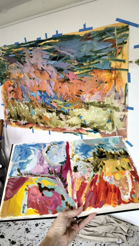 Emily Day Studio - sketchbook process - art studio - Australian art for your home Landscape Art Abstract, Abstract Nature Art, Home Art Studio, Art Academia, Learning Art, Australian Painters, Art Studio Room, Art Process, Expressionist Painting