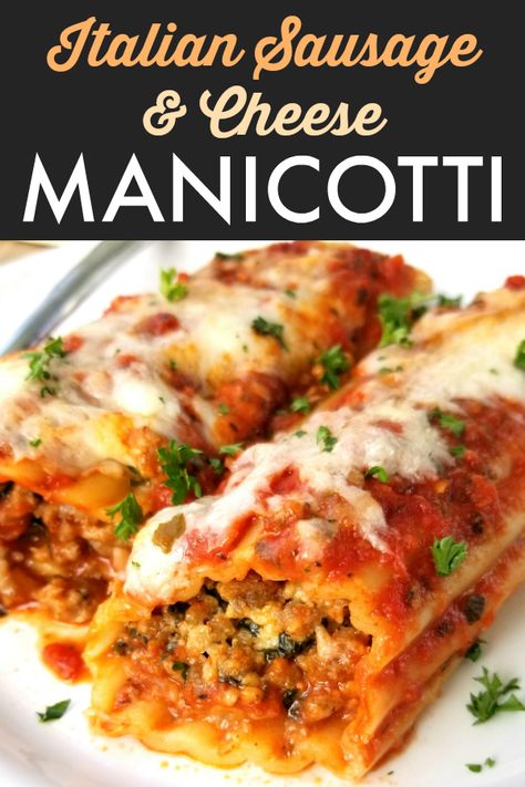 Baked Manicotti, Manicotti Pasta, Cheese Manicotti, Manicotti Recipe, Italian Sausage Recipes, Italian Dinner Recipes, Cheese Baked, Pasta Dinner Recipes, Italian Dinner