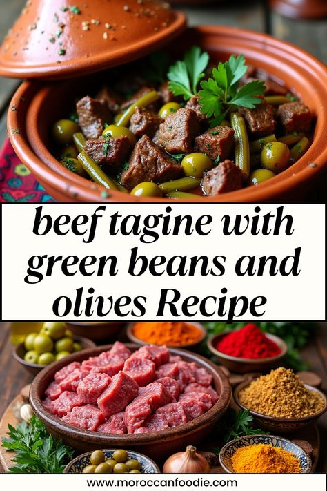 Learn how to make an authentic beef tagine with green beans and olives in this step-by-step recipe. A hearty Moroccan dish perfect for your next family dinner😊 Beef Tagine Recipes Moroccan Spices, Moroccan Beef Tagine, Easy Tagine Recipes, Beef Tagine Recipes, Moroccan Dish, Moroccan Tagine Recipes, Beef Tagine, Moroccan Beef, Tagine Cooking