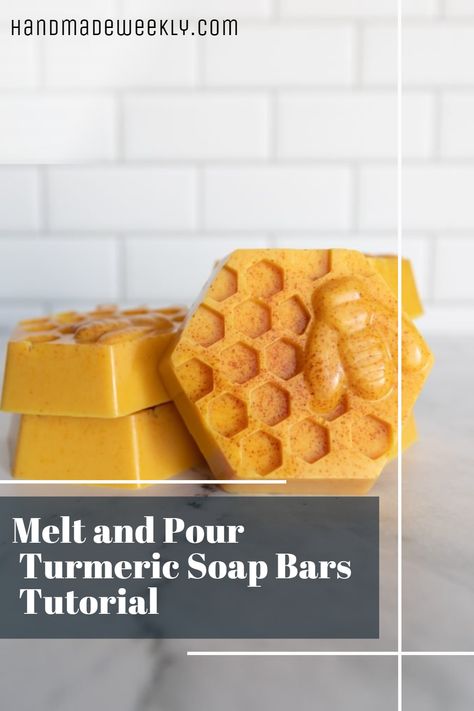 Melt And Pour Turmeric Soap, Melt And Pour Tumeric Soap Recipes, Turmeric Soap Recipe Melt And Pour, Diy Turmeric Soap, Charcoal Soap Recipe, Tumeric And Honey, Bars At Home, Goat Milk Recipes, Diy Soaps