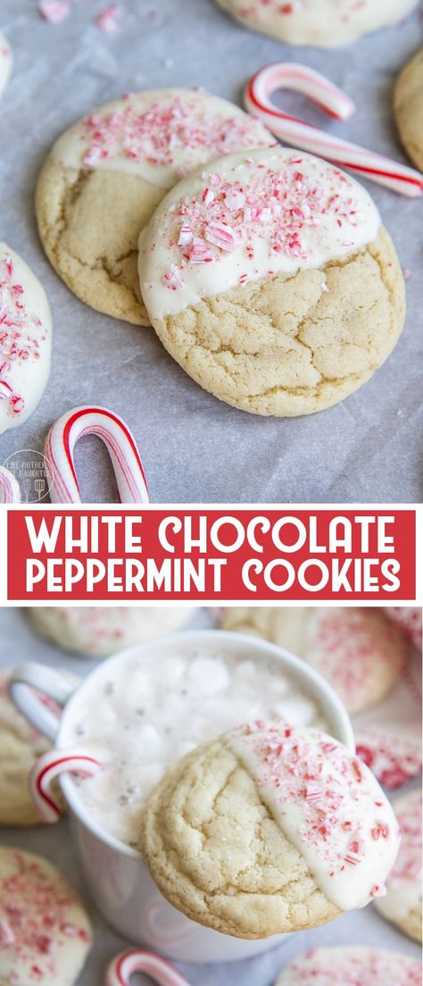 White Chocolate Peppermint Cookies, Cookies White Chocolate, Chewy Sugar Cookie, Peppermint Bark Cookie, Crushed Peppermint, Peppermint Sugar Cookies, White Chocolate Peppermint, Coconut Biscuits, Chocolate Shortbread