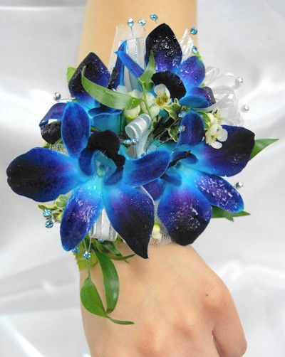 Corsages Prom, Blue Orchid Wedding, Orchid Corsage, Blue Dendrobium Orchids, Blue Corsage, Corsage Ideas, Orchid Corsages, Prom Corsages, Wrist Corsage Prom