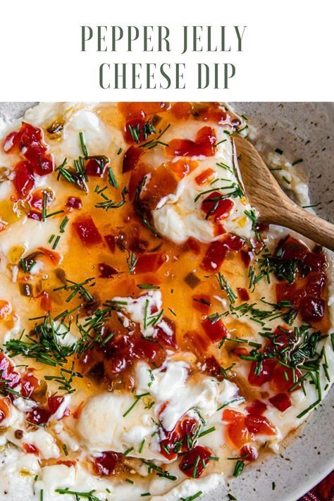 Cream Cheese And Pepper Jelly Charcuterie, Pepper Jelly Dishes, Goat Cheese Hot Pepper Jelly, Baked Cheese Recipes Appetizers, Pepper Jelly Cheese Dip Tipsy Housewife, Dips With Pepper Jelly, Goat Cheese Red Pepper Jelly Appetizer, Jelly Pepper Recipe, Different Dip Recipes