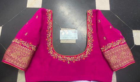 Machine Work Blouse Designs For Silk Saree, Mission Work Blouse Designs, Mission Embroidery Blouse Designs, Organsa Dress, Simple Machine Work Blouse Designs, Simple Machine Embroidery Designs For Blouse, Pink Embroidery Blouse, Machine Embroidery Designs For Blouse, Machine Embroidery Blouse