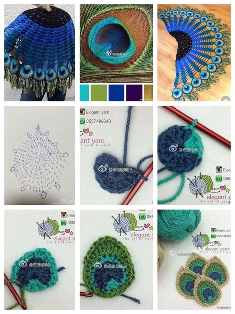 Crochet Peacock, Peacock Crochet, Crochet Feather, Diy Crafts Crochet, Feather Diy, Crochet Tutorial Pattern, شال كروشيه, Aesthetic Crochet, Peacock Pattern