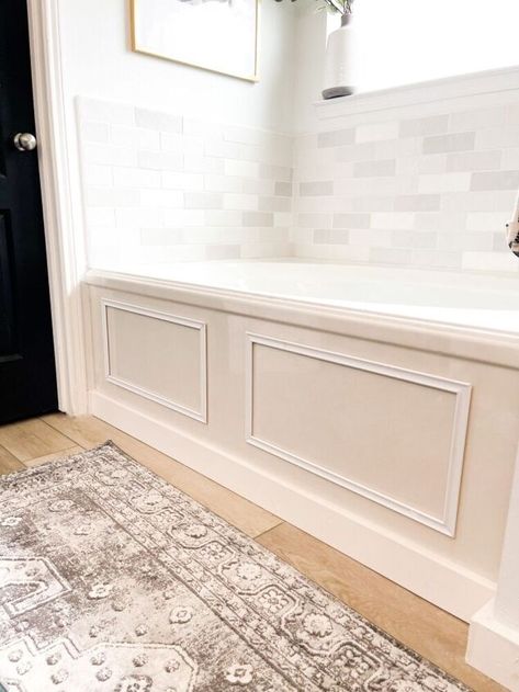 Quick and Easy Bathtub Trim | Hometalk Bathroom Tub Shower, Pvc Trim, Base Trim, Tub Surround, Vintage Stool, Liquid Nails, Makeover Ideas, Board And Batten, Bathroom Makeover